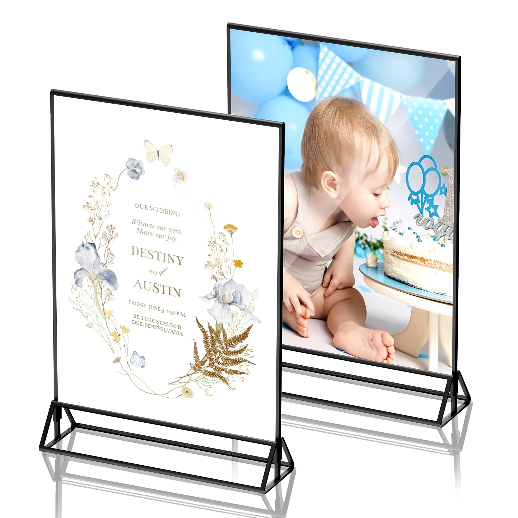 futrue-wolker Aufsteller A5 Gold,Doppelseitige Bilderrahmen A5, 2St Acryl Tishkartenhalter Tischnummern-Aufsteller Golde für Hochzeit Tischdeko,Schicker Flyerständer Kartenständer