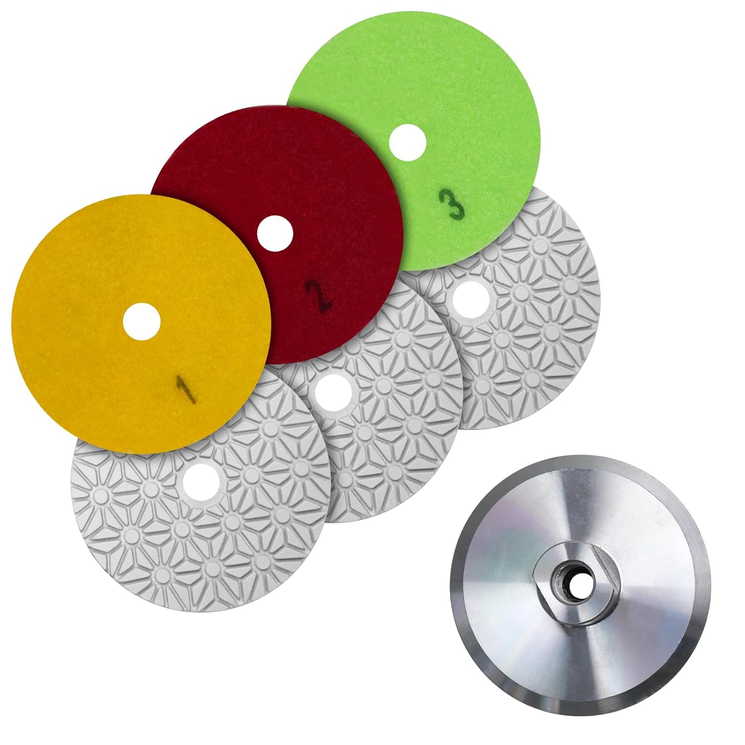3 Step Diamond Polishing Pads 4 Inch Dry/Wet Grinding Pads for Granite, Marble, Artificial Stone Rubber Backing Pad Included