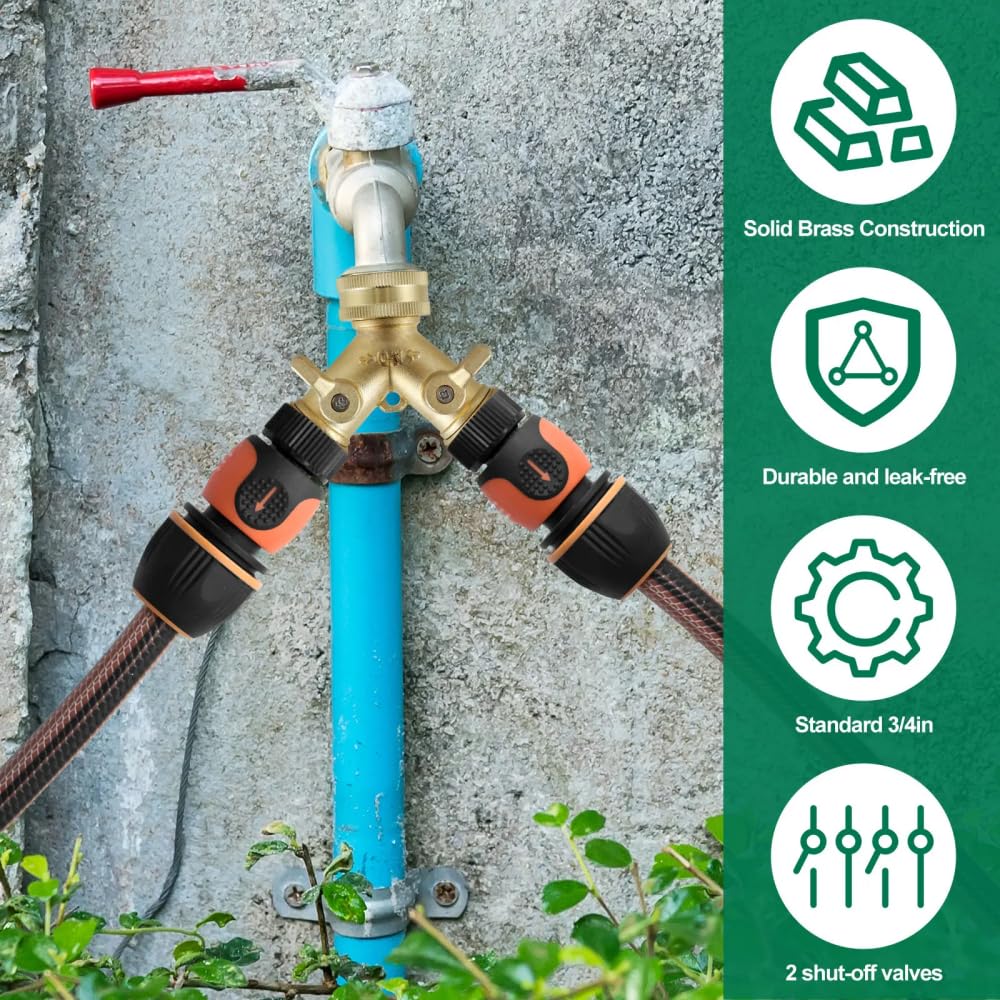 3/4inch Hose Splitter Heavy Duty 2 Way Garden Hose Connector Y Connector Distributor Tap Distributor for Outdoor and Garden Hoses - Image 4