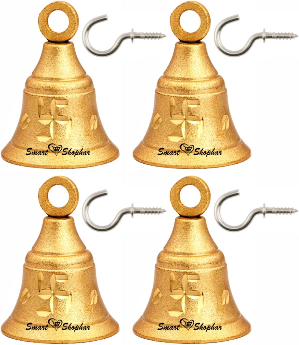 Smart Shophar Brass Jingle Decorative Bell 2 Inches, Heigth 2.3 Inches Gold, Pack of 4 - Delightful Set of Decorative Bells - Durable, Pleasant Sound, Ideal for Crafts and Tree Decor