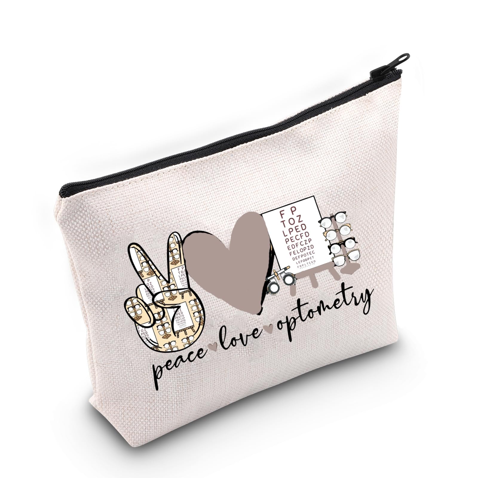 MNIGIU Optometrist Cosmetic Makeup Bag Eye Doctor Vision Gift Peace Love Optometry Zipper Pouch Bag For Optometrist Optician (peace love optometry bag)
