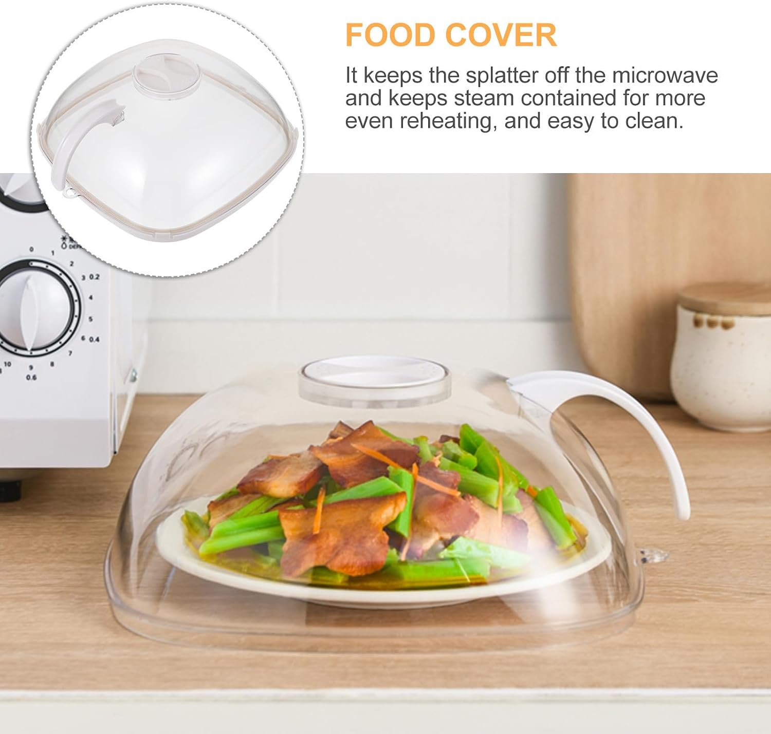 Microwave Food Cover and Keeps Temperature with Handle for Home Use, Plastic Meal Cover Protects Food Steam Vent Design for Microwave Oven Splatter Guard