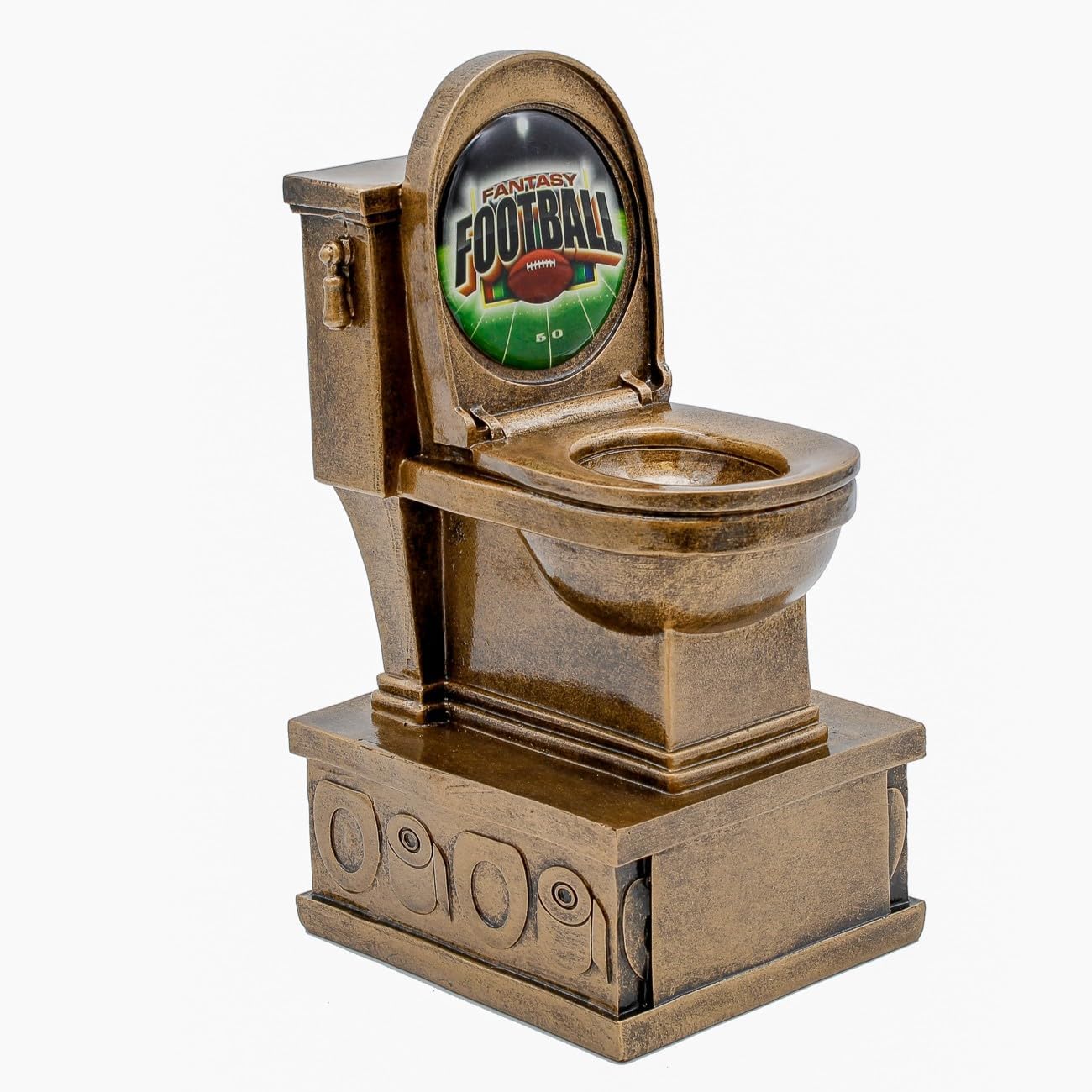 Action Pedestal Gold Toilet Bowl Trophy - Custom Engraved Last Place Award with Optional Lid Inserts - Customize Now (7 Inch)