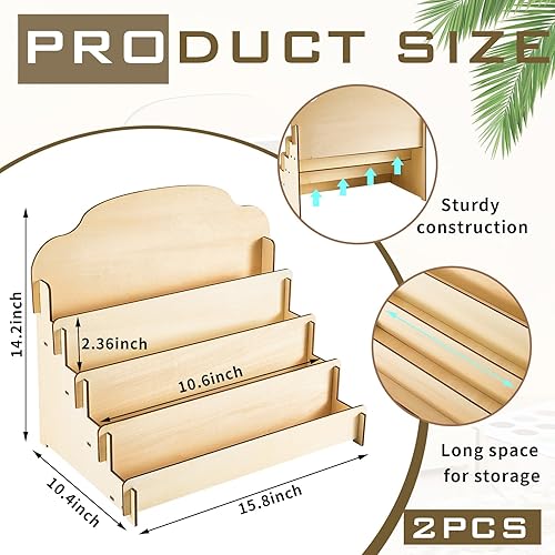 Miniatura 16 de Barydat Soporte de exhibición de tarjetas de felicitación de 4 niveles, soporte de exhibición de calcomanías de madera, estante portátil