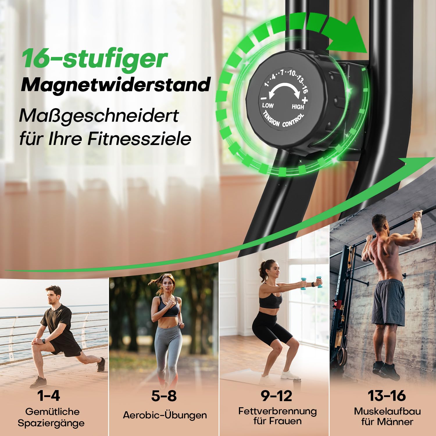 Heimtrainer Fahrrad Klappbar,VANNECT Hometrainer Fahrrad Klappbar,Ergometer Heimtrainer mit 16 Stufen Magnetwiderstand,Herzfrequenzsensor,LCD-Monitor & Komfort-Sitz für Zuhause & Büro,bis 150kg