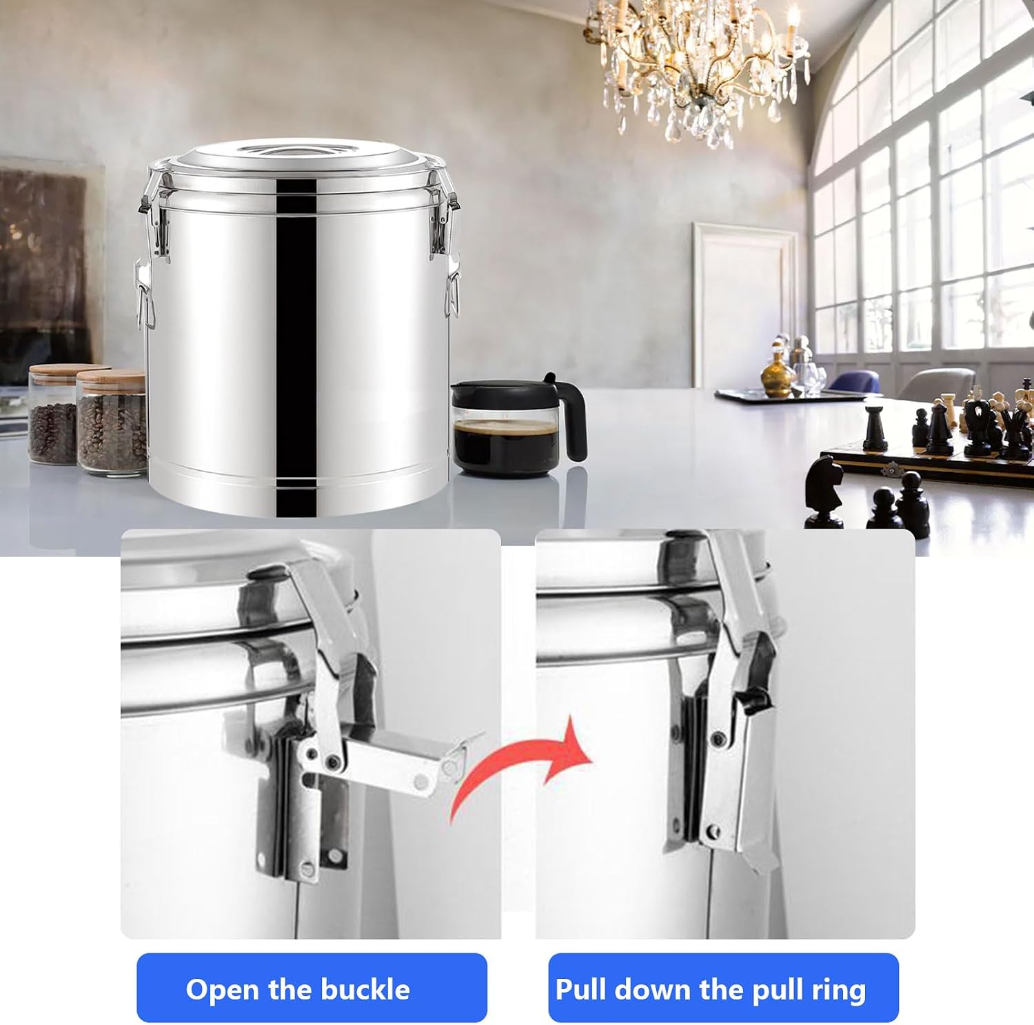 AIZYR Stainless Steel Insulated Barrel Hot Water Bucket Portable/Large Capacity Insulated Barrel for Hot or Cold Food Storage Restaurant Canteen Home,31L