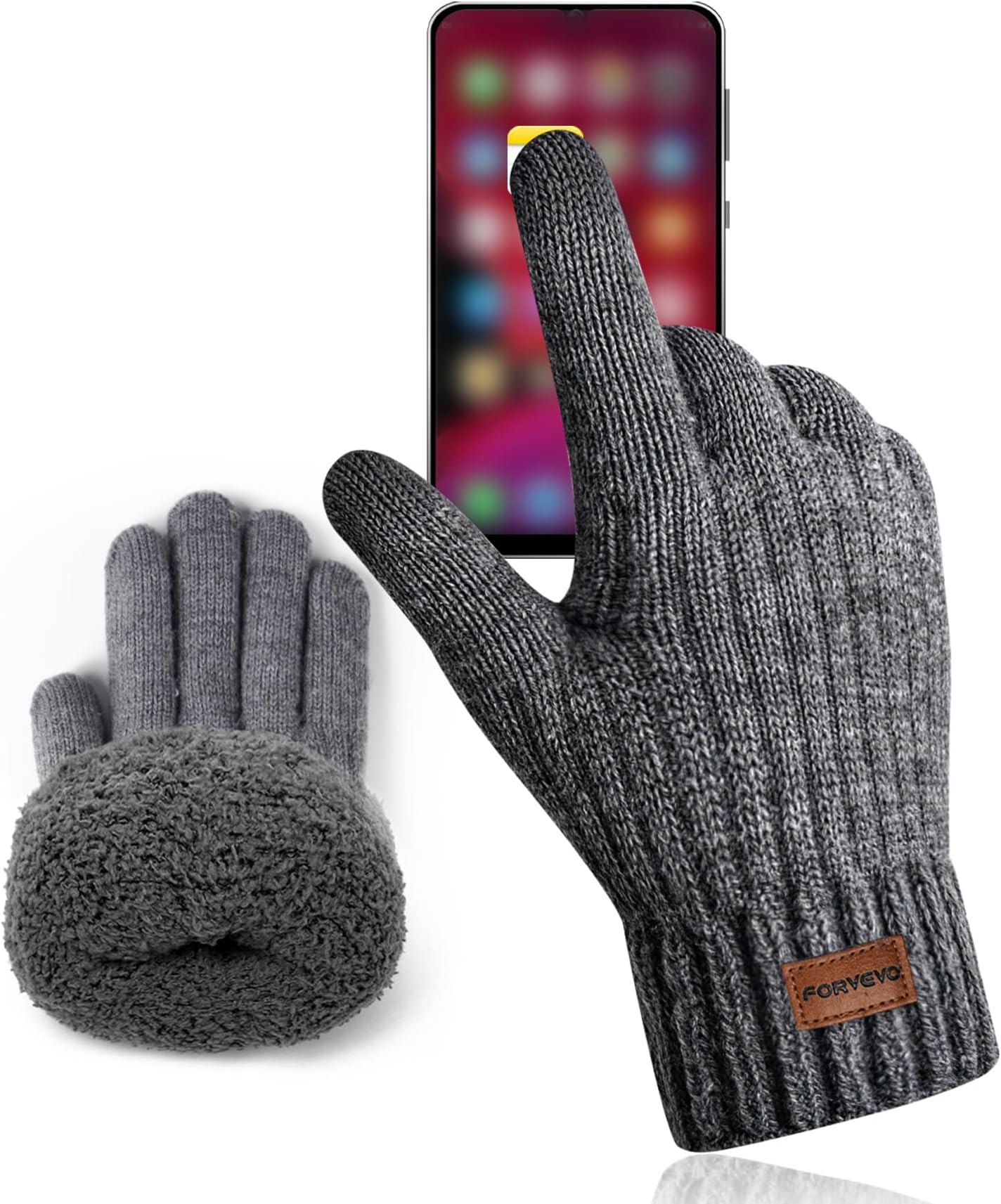 FORVEVOMens Gloves, Winter Thermal Gloves Womens, Warm Knit Touchscreen Gloves with Fleece Lining
