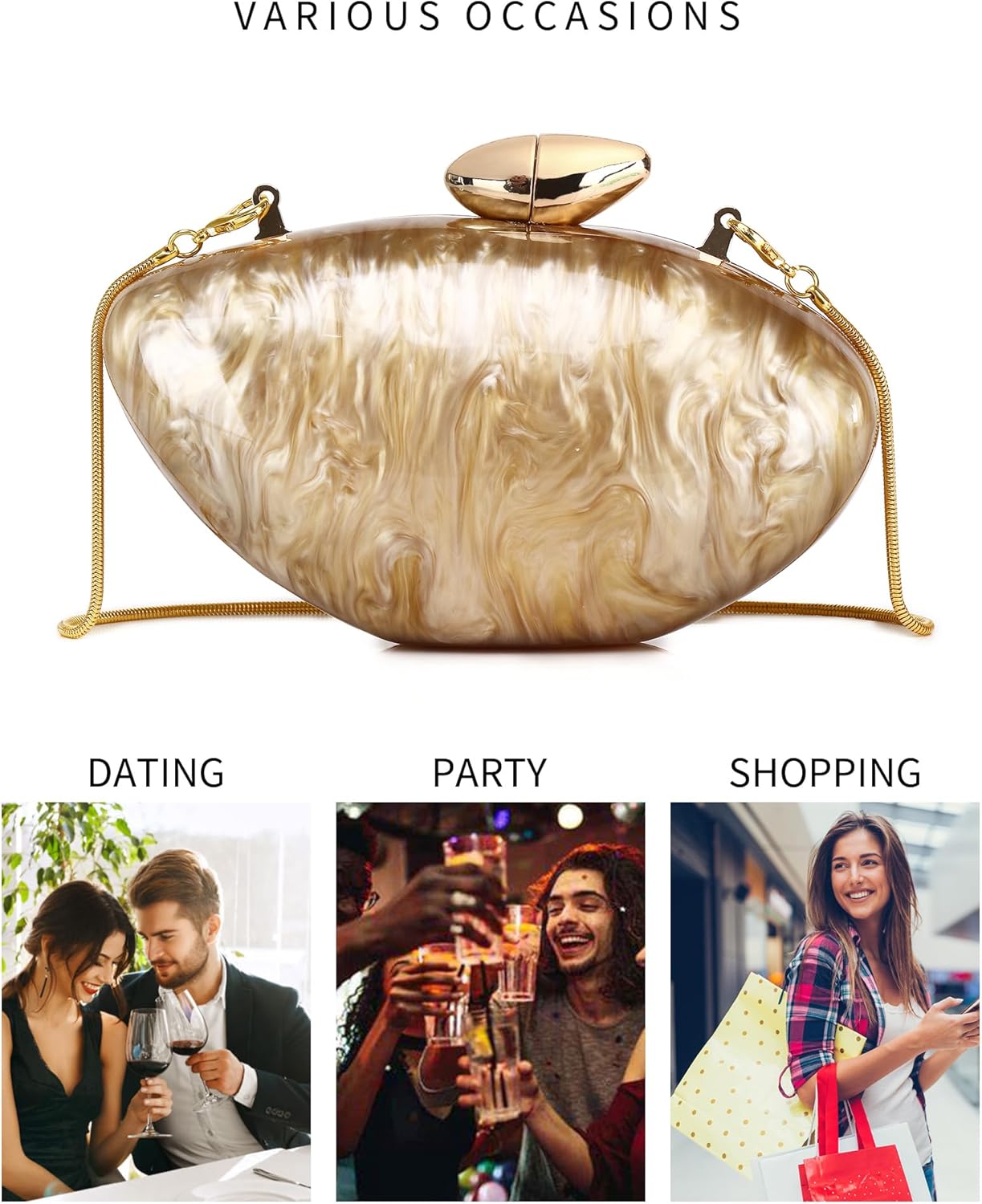 Labair Acrylic Clutch Purse Shell Evening Bag Unique Purses for Women Trendy Wedding Party Formal Handbag.