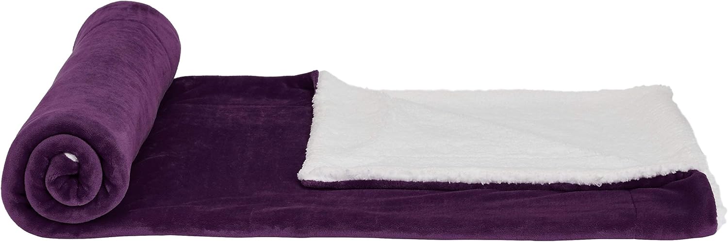 Amazon Basics Ultra-Soft Micromink Sherpa Blanket, Full/Queen, Plum