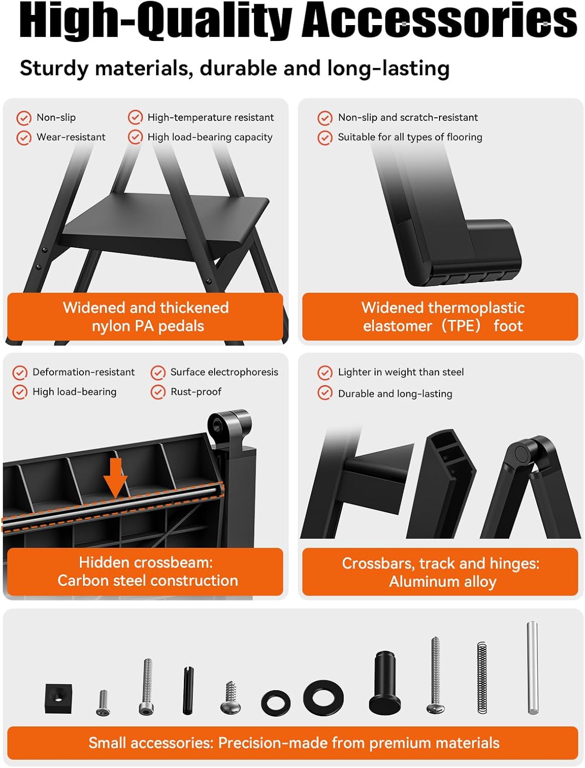 Folding Step Stool,Aluminum Ultra Thin Stool,400 Lbs Capacity Heavy Duty with Anti-Slip Sturdy and Wide Pedal,Closet Step Ladder for Home,Kitchen,Office and Dorm Bed (Black)