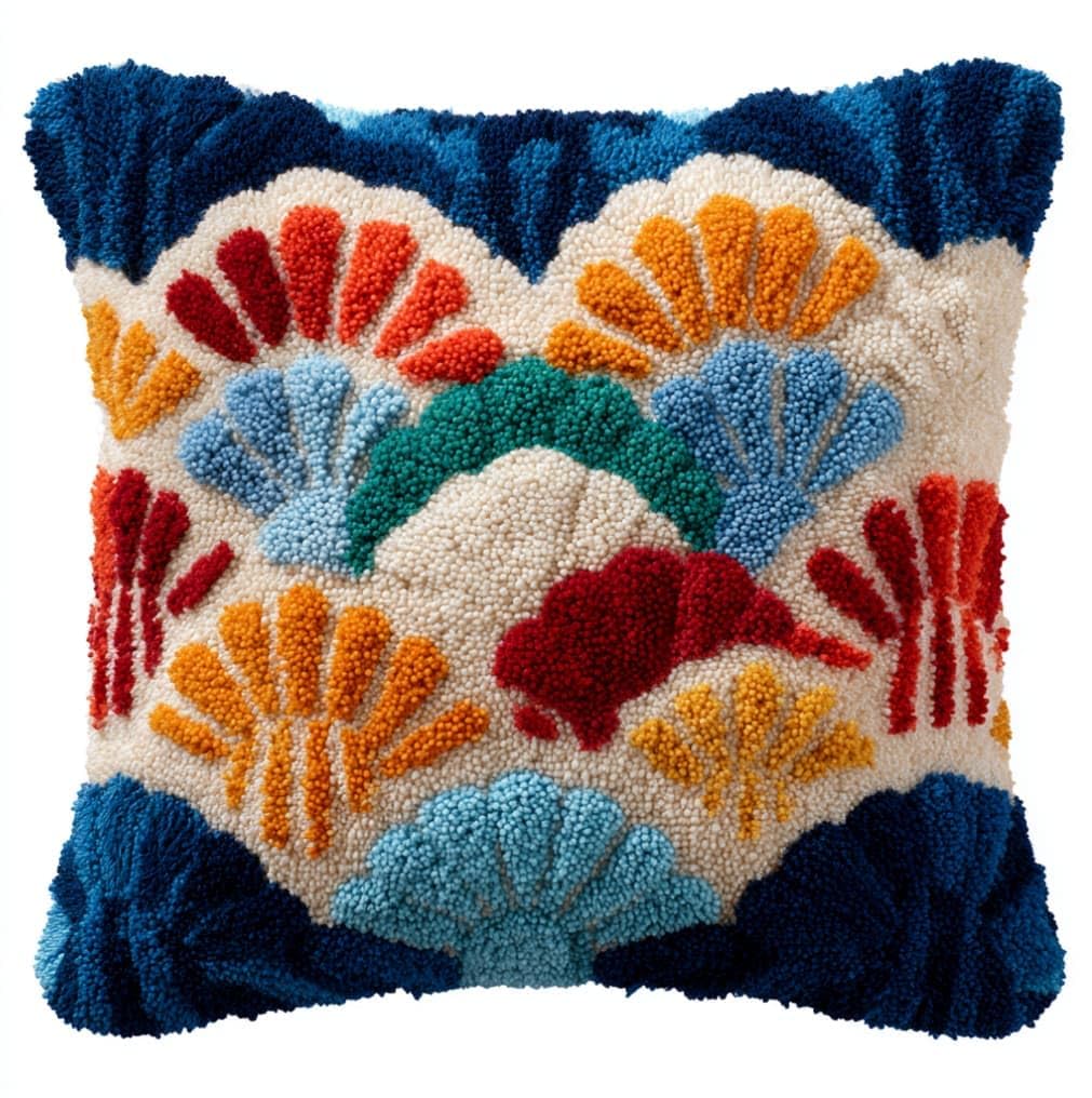 Taxpy Latch Hook Cushion Kits Seashell Pillowcase Kits Embroidery Kit 17X17 Inch DIY Needlework Pillow Cover Sofa Cushion Rug Making