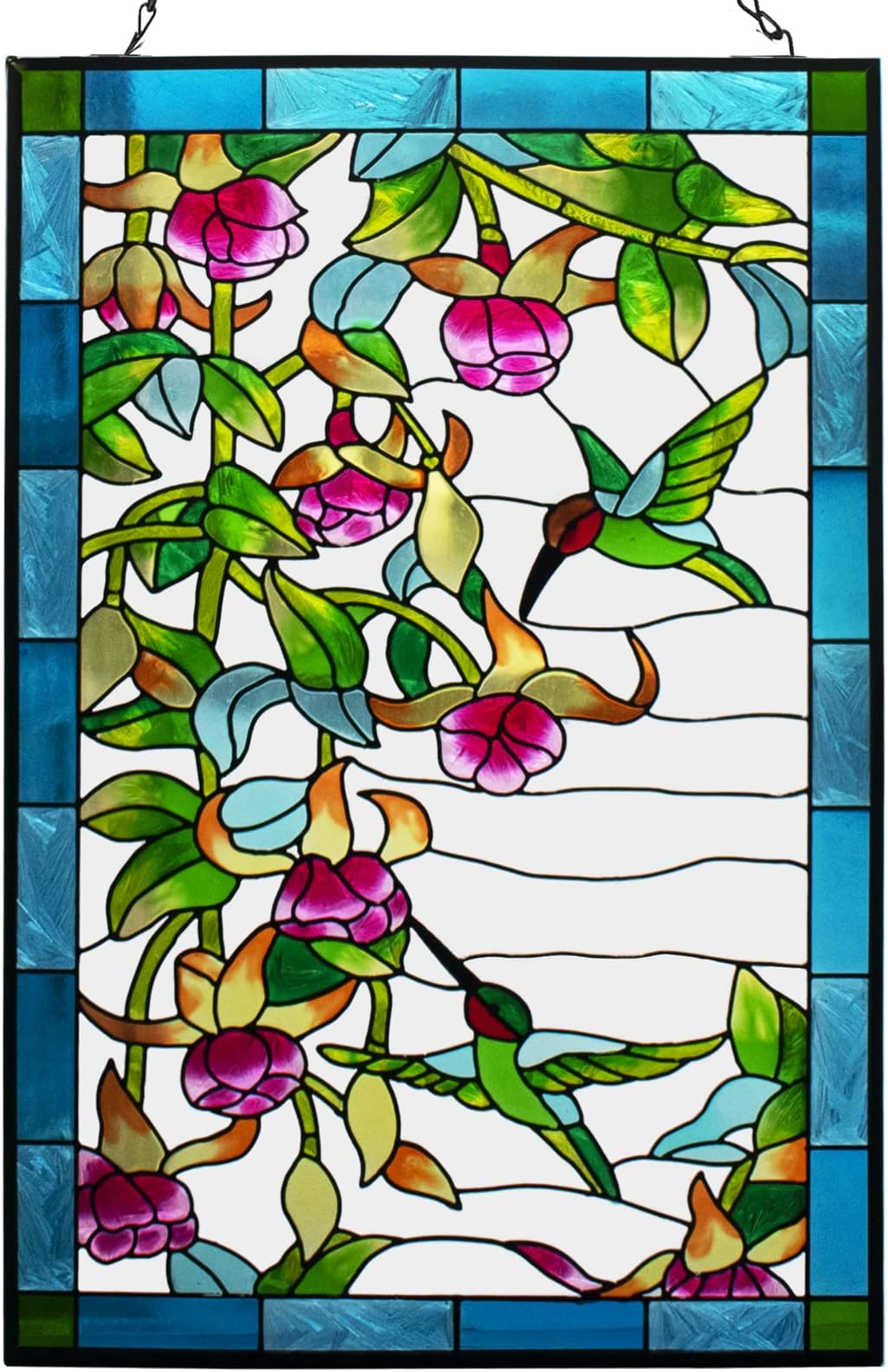 W10xH15 inch Hummingbird Stained Glass Window Hangings, Suncatcher Panel with Chain for Wall or Window