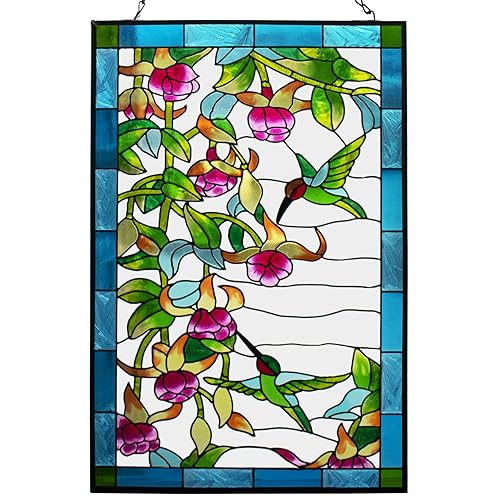 VEWOGARDEN W10xH15 inch Hummingbird Stained Glass Window Hangings, Suncatcher Panel