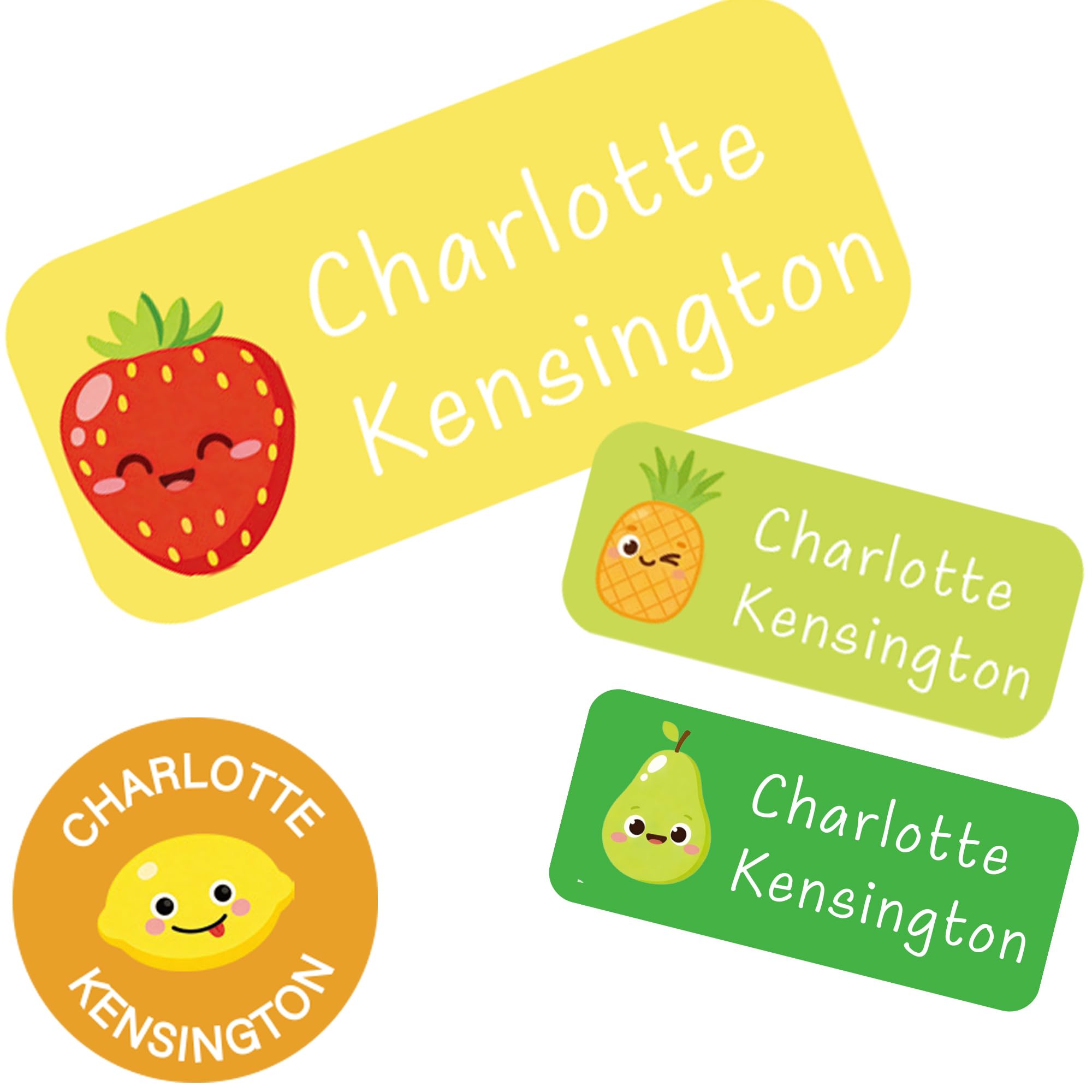 117 Stick On Washable Name Labels for Kids - Personalised Name Tags for Clothes, Custom No-Iron Clothing Stickers for Daycare, School Supplies, Waterproof Name Tags (Fruit Stickers)