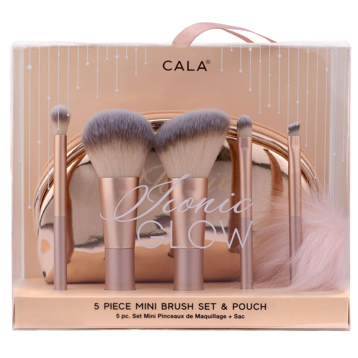 COSMETIC BRUSH SETS Iconic Glow 5Pcs Set, Goat Hair & Synthetic Bristles, Powder, Blush, Sponge, Angled Brush, Makeup Tools