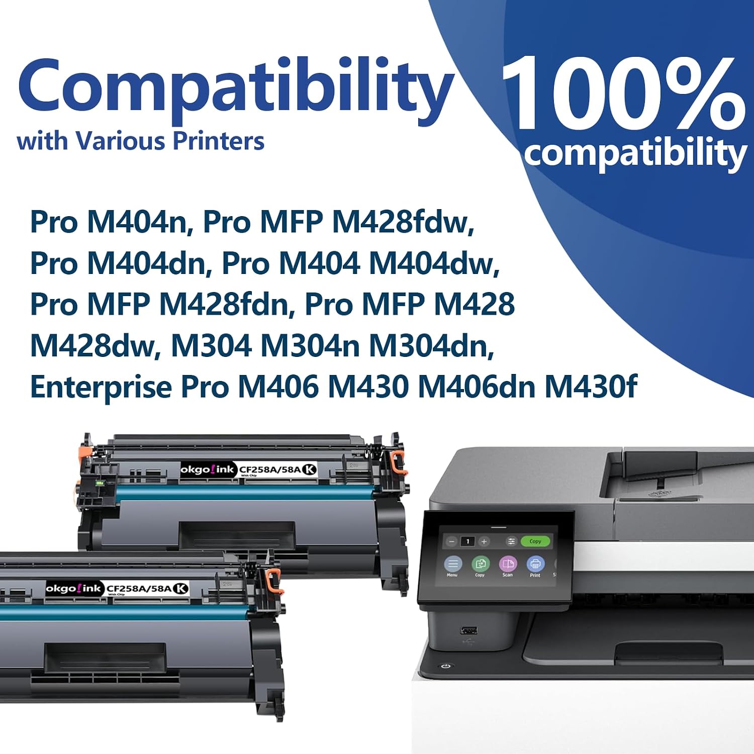 58A CF258A Toner Cartridge Black M404n (with Chip) Compatible Replacement for HP 58X CF258X 58 cf258 Toner LaserJet Pro M404dn M404dw M404 MFP M428fdw M428fdn M428dw M430f M406dn Printer Ink 2 Pack