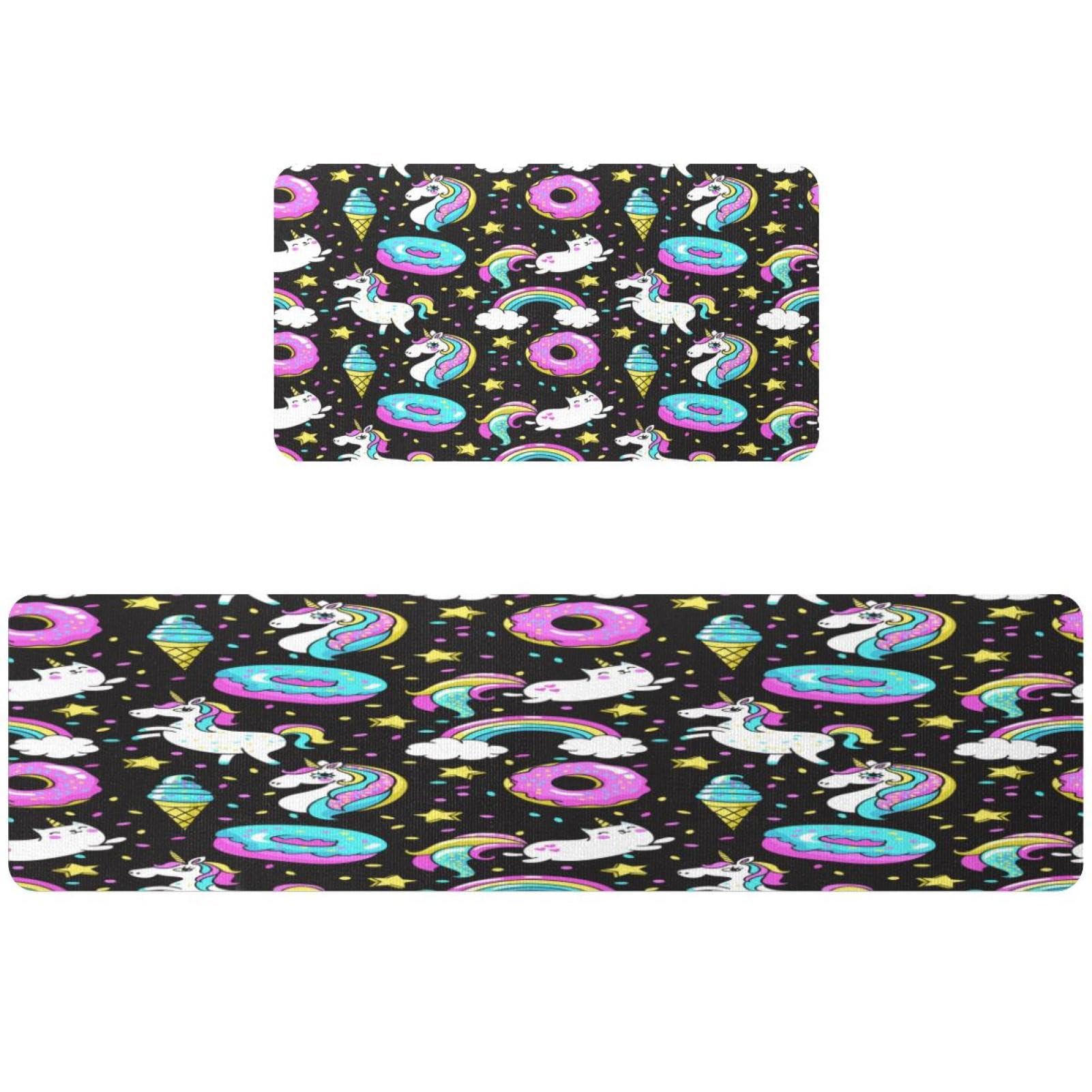 Tapis de cuisine pour couloir et buanderie - Lot de 2 tapis licorne crème lavables