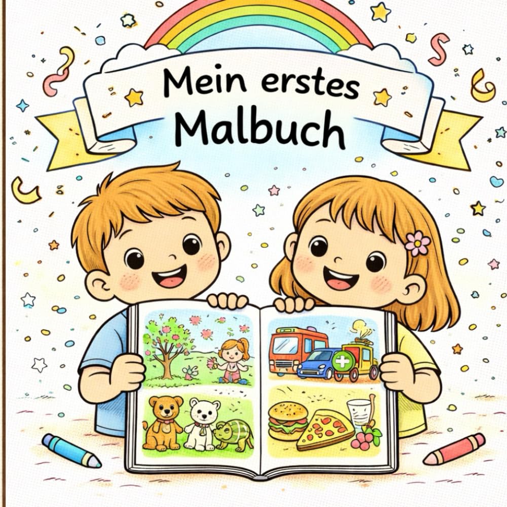 Mein erstes Malbuch ab 4 Jahren: Mit großen, einfachen Motiven aus Tiere, Fahrzeuge, Essen, Zahlen, Formen, Jahreszeiten und Gefühlen – Fördert Kreativität, Konzentration und Feinmotorik