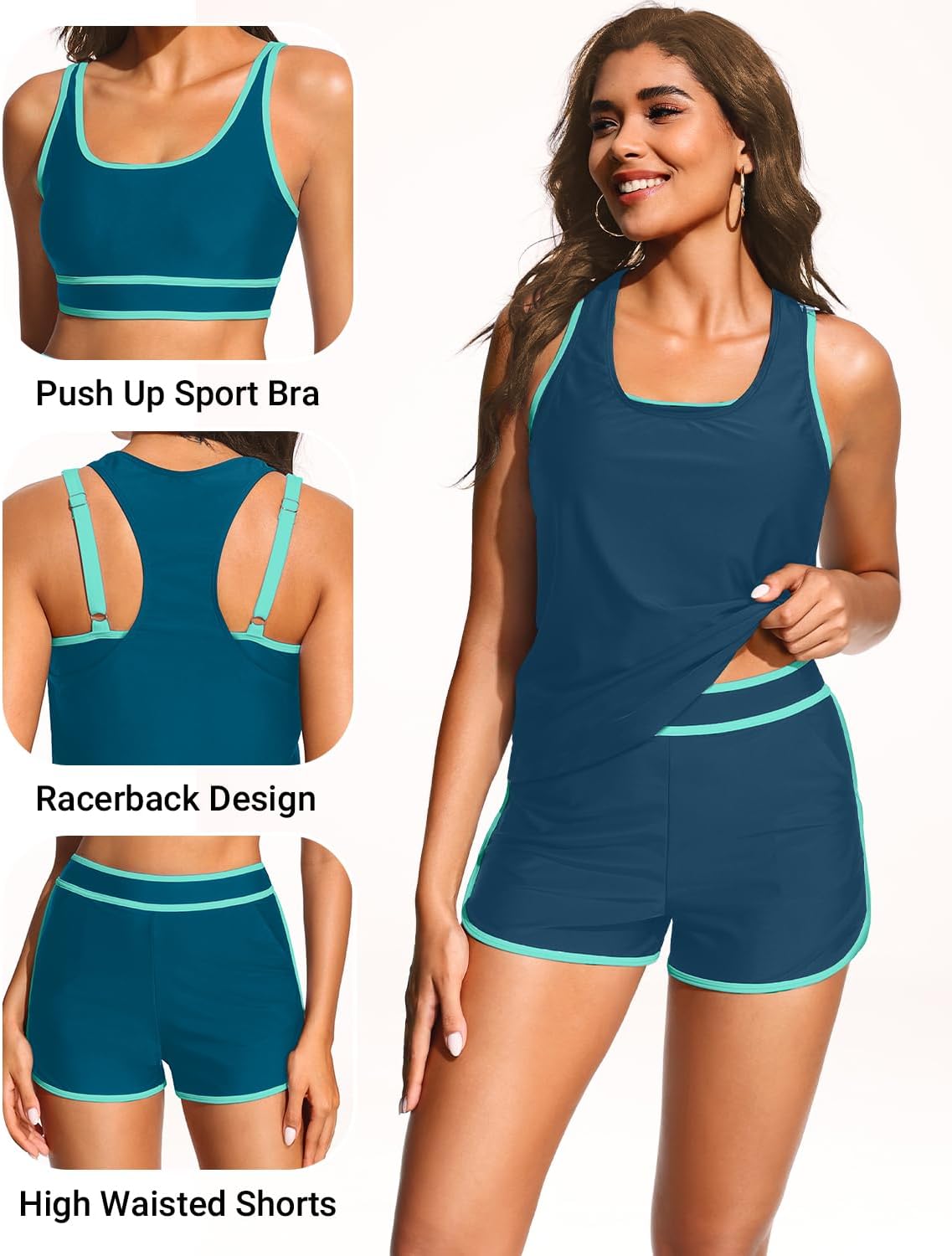 Daci 3 Piece Tankini Swimsuits for Women - Tummy Control Athletic Bathing Suit Sport Bra Modest 2 Pockets Boyshorts 2026 - Image 4