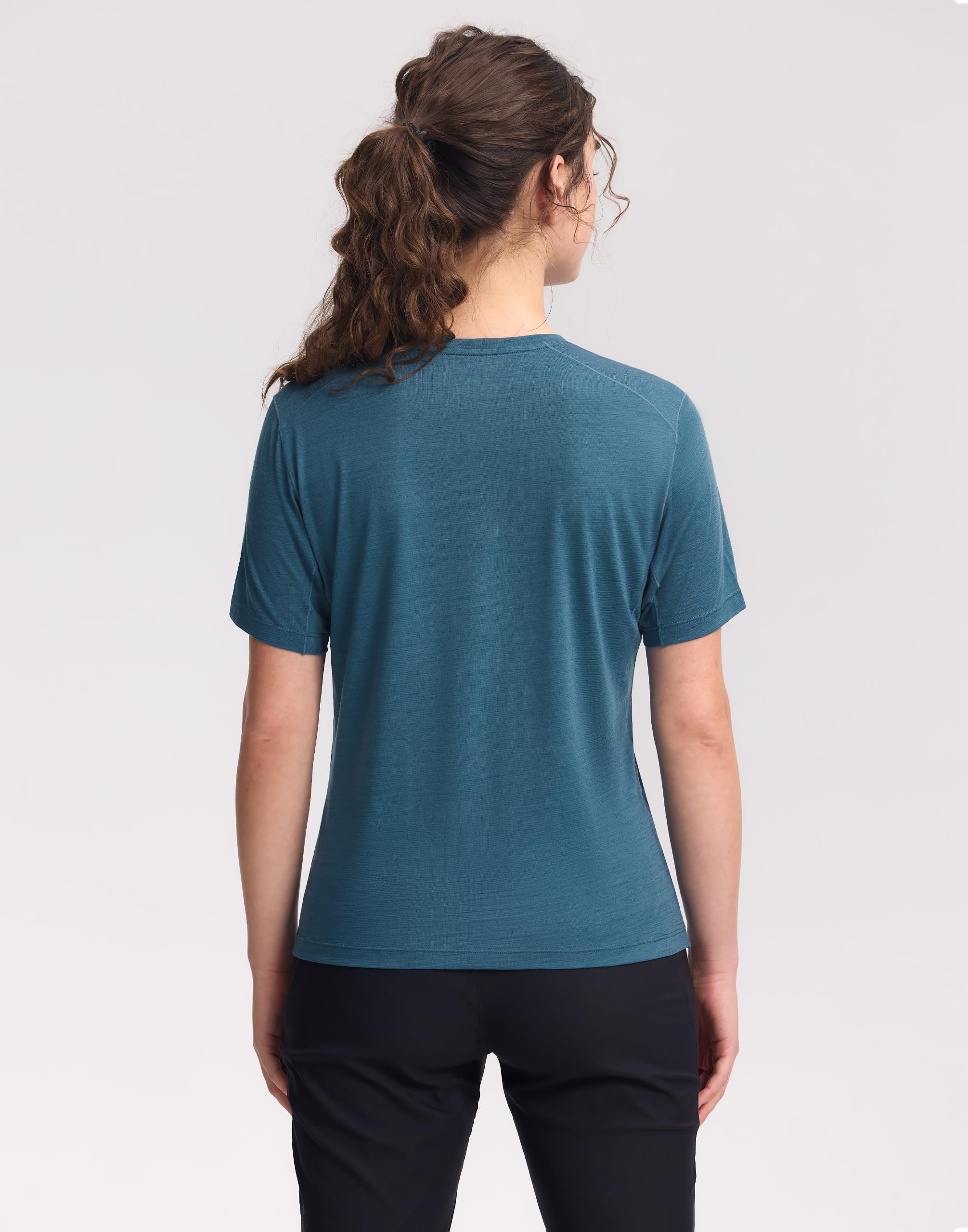 Pioneer Camp Maglietta da donna in lana merino funzionale, traspirante, a maniche corte, per donna, traspirante e ad asciugatura rapida, per escursioni, trail running, campeggio