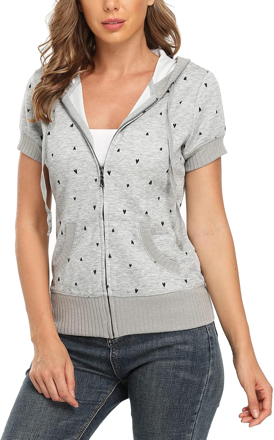 MISS MOLY Women Short Sleeves Hoodie Jacket Full Zip Up Lightweight Sweatshirt Casual