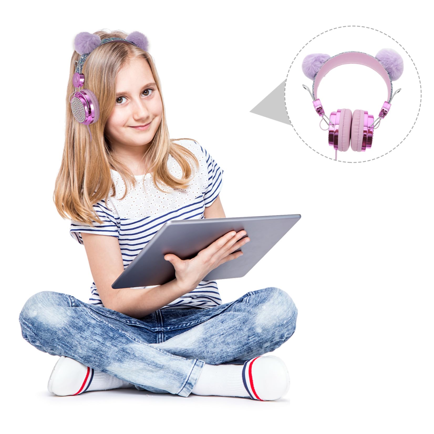 Mikikit 2pièces Casque Ear pour Garçon Fille avec Design Oreilles De Chat Écouteurs Filles Et Garçons Parfait pour Voyages Activités Scolaires