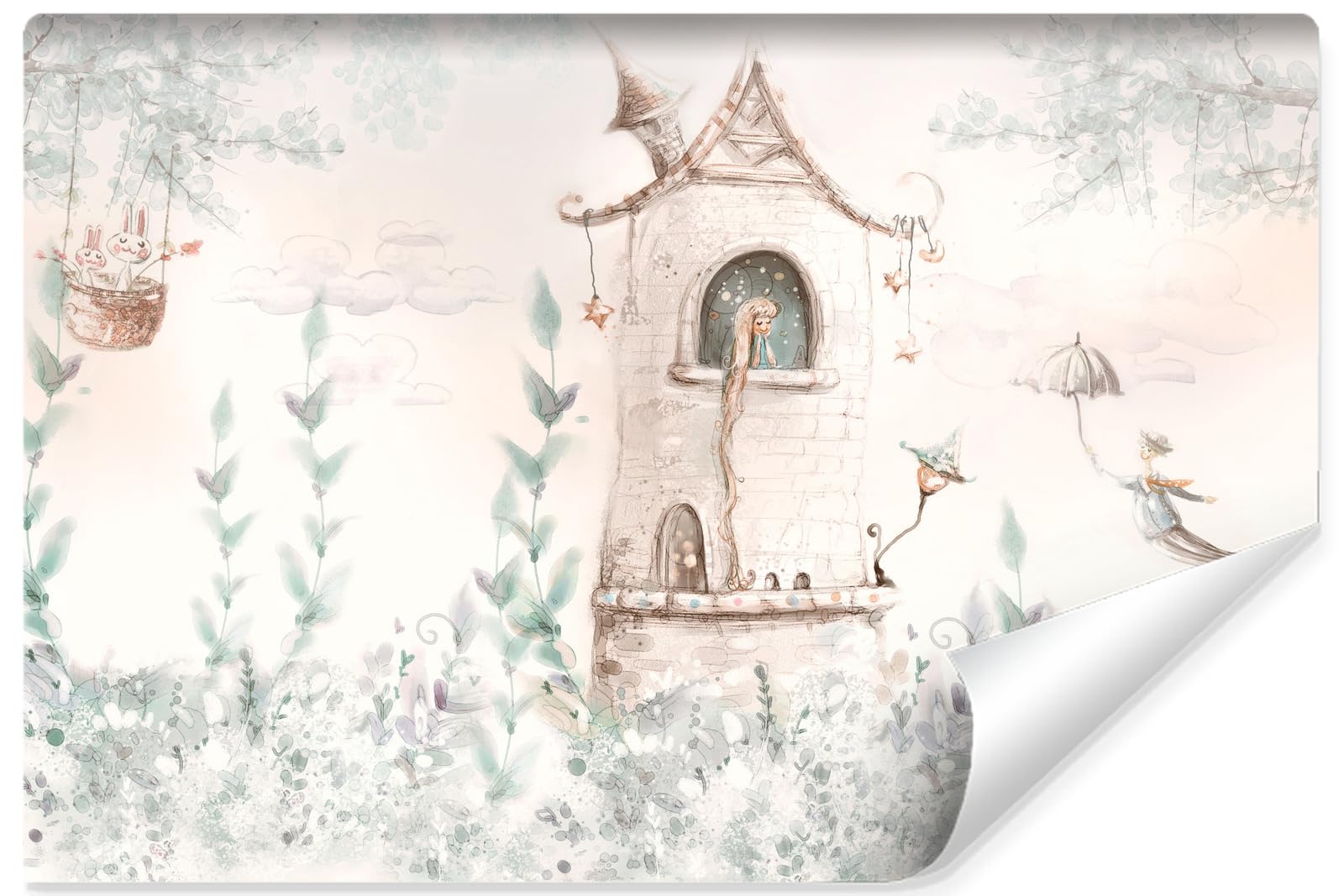 Papier peint 3D autocollant féerique Princesse dans la tour pour émerveiller votre enfant