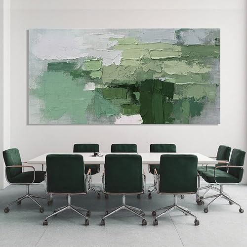 Miniatura 2 de SHEYOYE Lienzo grande verde y blanco para pared, decoración abstracta de pared para comedor, carteles para habitación y oficina, 29 x 58 pulgadas