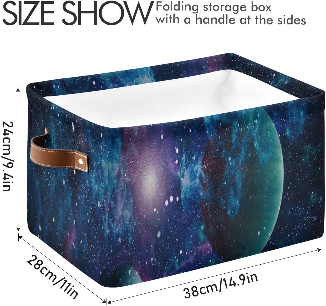 AUUXVA Nebula Galaxy Planet Storage Basket Collapsible Cloth Storage Cube Basket Bins Organizer with Handles Rectangular Large Toys Shelf Closet for Nursery Bedroom Home Office