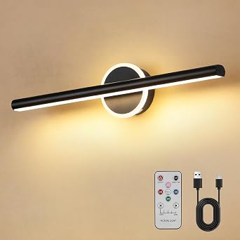 Wireless Picture Light, 16 inches Art Wall Light, Picture Light Battery Operated,Battery Operated Wall Lights,Gallery Light for Painting,Photo,Library Matt Black