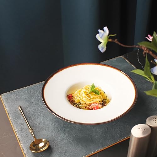 Miniatura 4 de Creativity Home Tazones de sopa plato de sopa de 7 onzas, juego de 4 platos blancos poco profundos, cuencos de porcelana con borde, aptos para