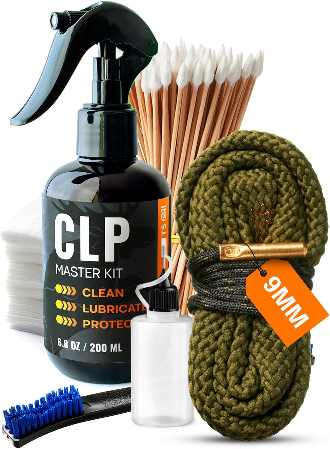 Gun Cleaning Oil Kit 3-in-1 Cleans, Lubes, Protects - 6.8 Oz. Sprayer Gun Cleaner and Lubricant, Needle Oiler, Cleaning Patches, Cleaning Swabs and Brush - Gun Oil and Cleaning Kit