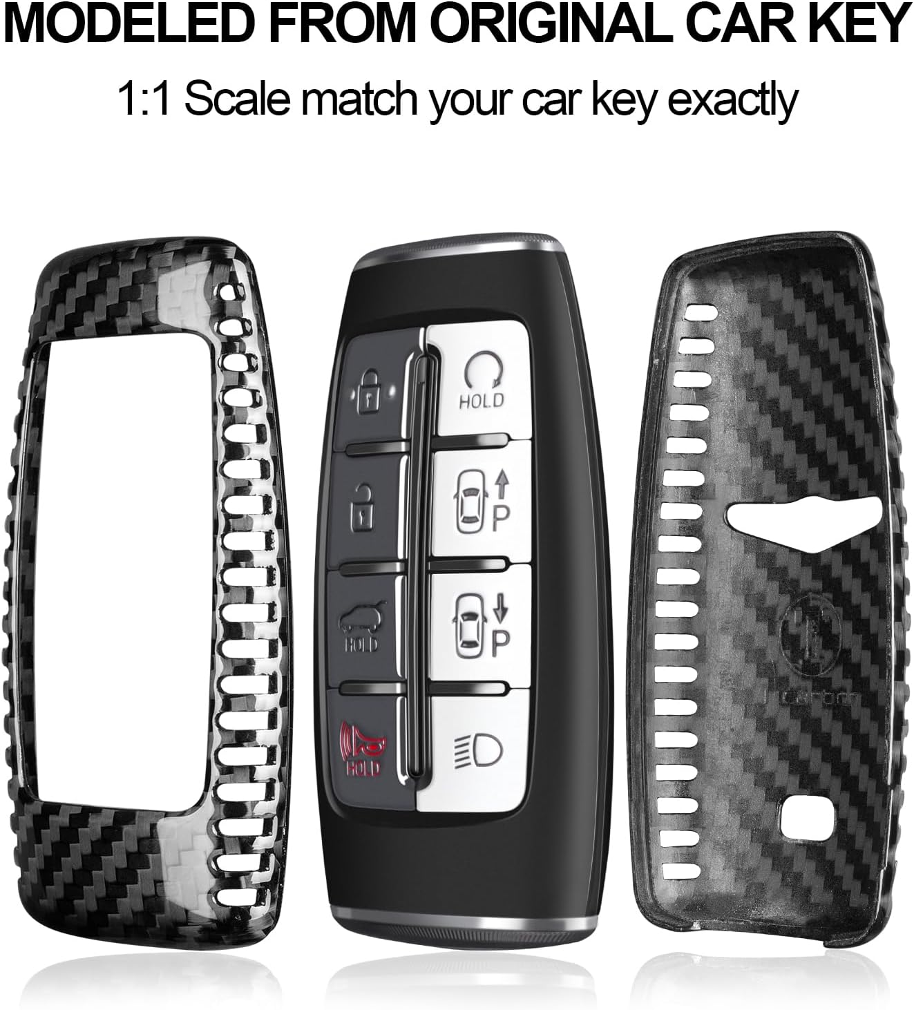 Key Fob Cover Compatible with Genesis,Carbon Fiber Car Key Case Protector Compatible for G70 G80 G90 GV70 GV80 GV90 Key Fob Cover with Keychain Smart Key Fob Holder,Black
