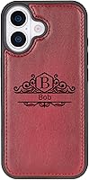 Vista 2 de Funda de piel tipo cartera para iPhone serie 17, bloqueo RFID, diseño desmontable 2 en 1 con ranuras para tarjetas, funda de piel de vaca roja