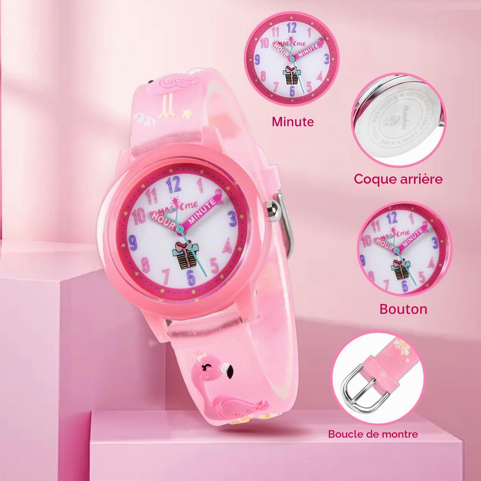 Montre pour Enfants, Montre pour Enfants Étanche 30M, Montre à Quartz Analogique De Dessin Animé 3D, Montre Bracelet Éducative pour Enfants 3 à 12 Ans.