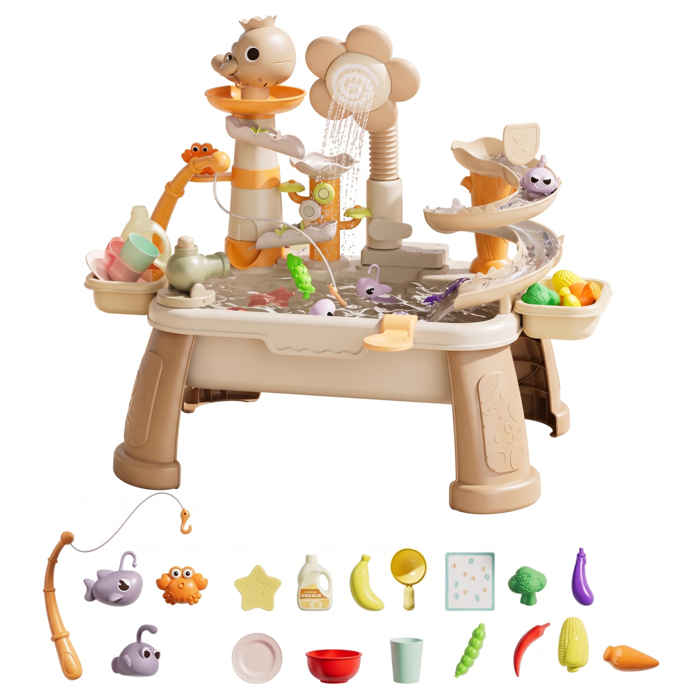 Mesa de Agua para niños pequeños, Mesa de Juegos de Agua eléctrica 4 en 1, café