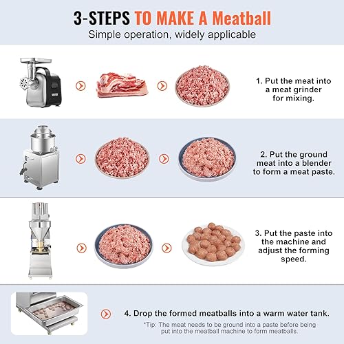 Miniatura 6 de VEVOR Máquina formadora de albóndigas comercial, 280 PCsmin Máquina automática de albóndigas, 1100 W, carne de res de cerdo y camarones, herramienta
