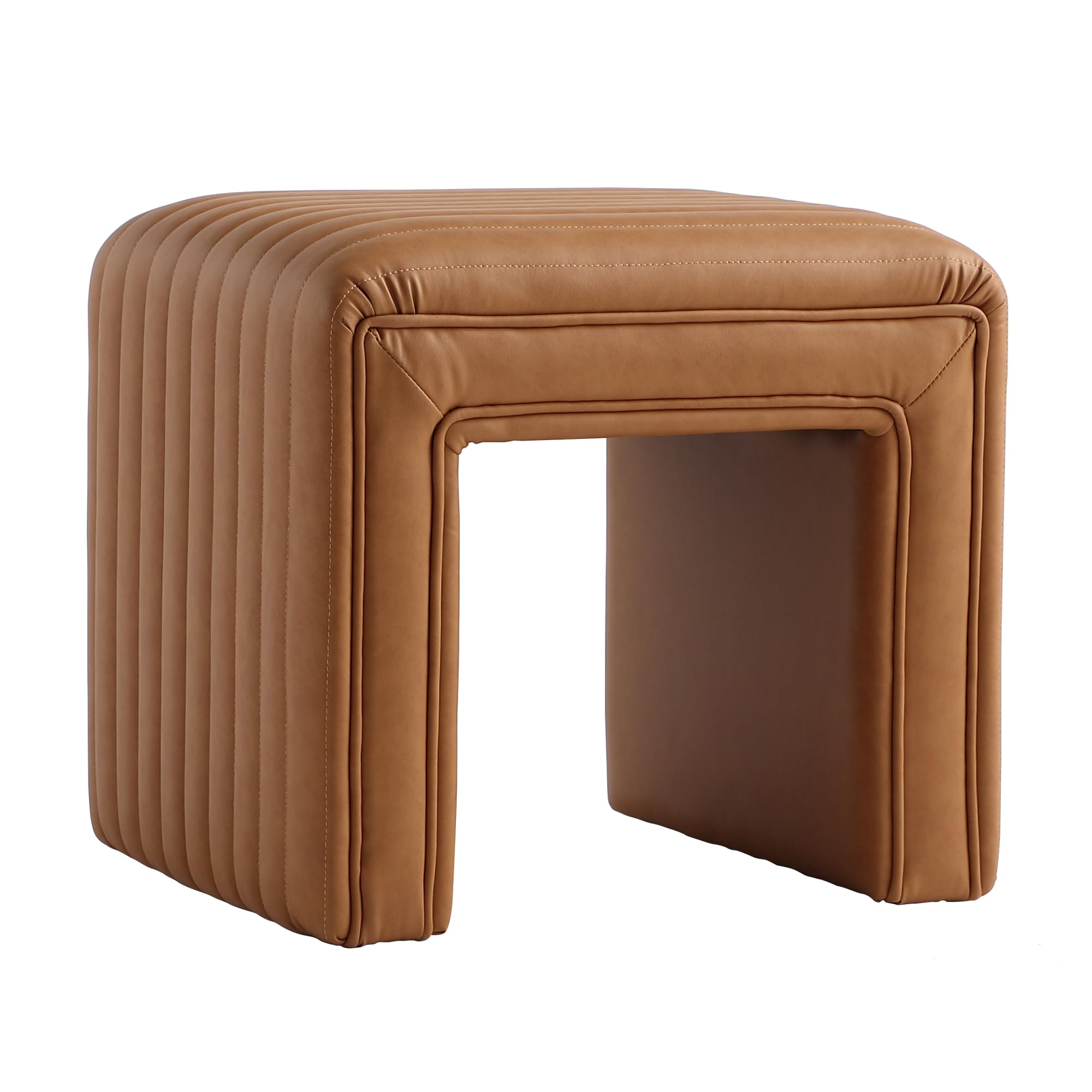 Get Set Style Vanity Stool Chair,Modern Leather Ottoman Foot Stool with Wooden Legs Sofa Bench Footstool Extra Seat for Vanity,Makeup Room,Living Room
