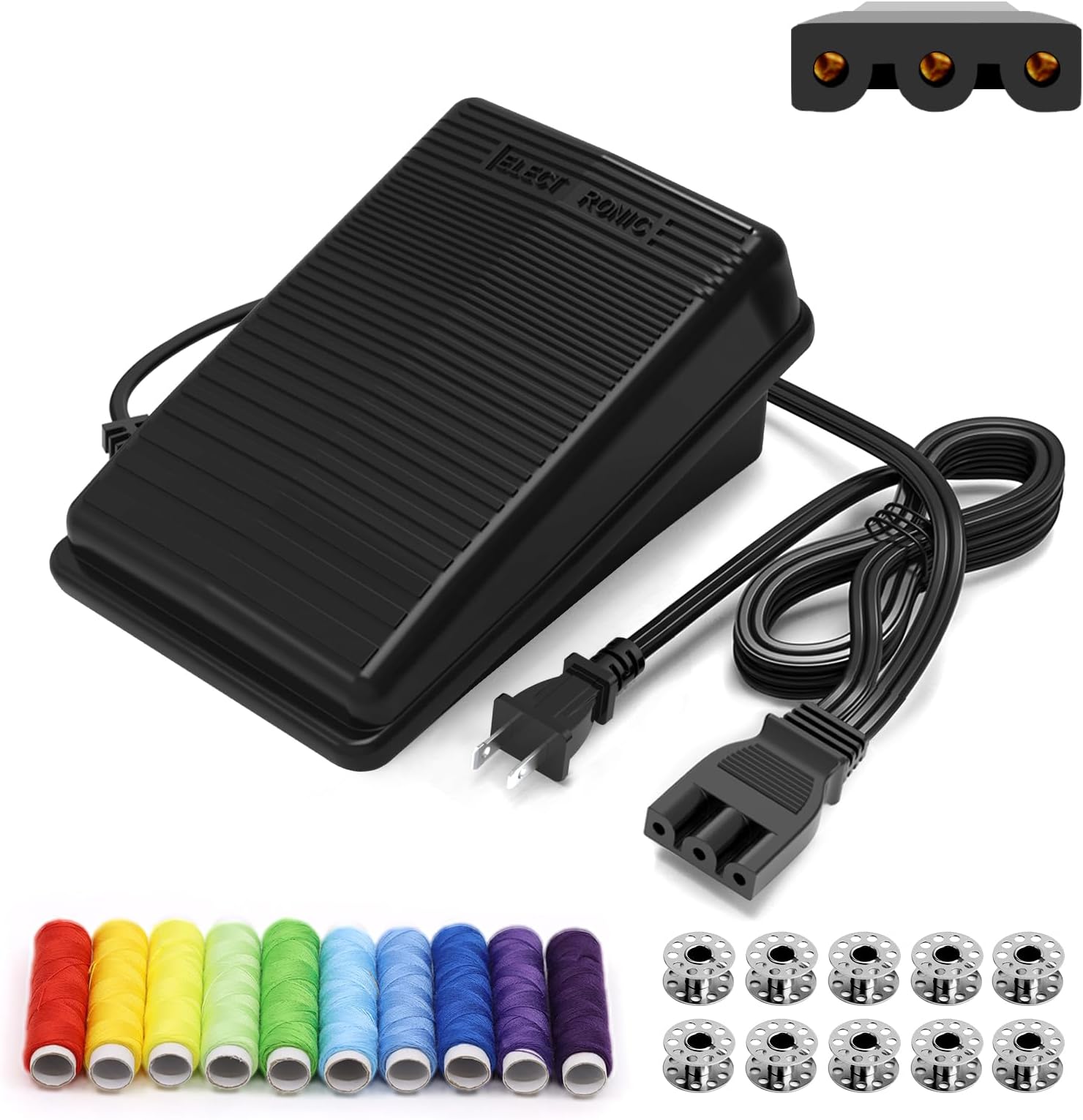 Singer Sewing Machine Pedal and Power Cord Replacement, Compatible with Singer 359102-001 1120 1304 1507 1512 2263 2273 2277 3116 3232 3337 3342 4423 4432 4452 50t8 8280 e99670 FC1902 M3220