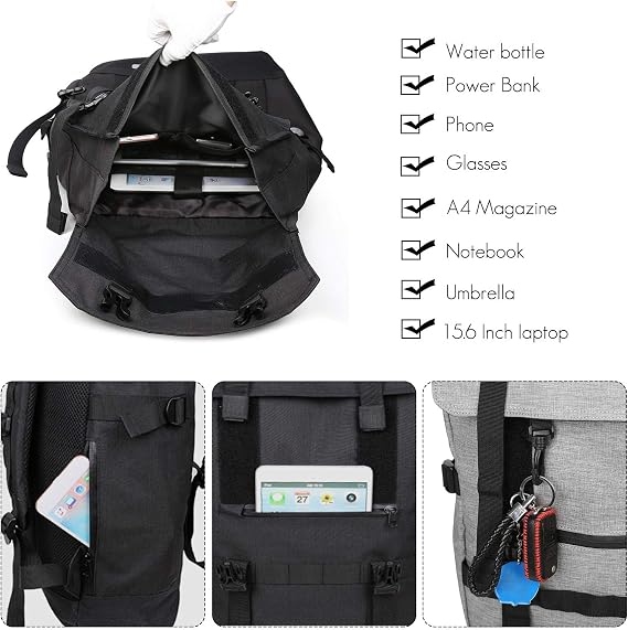FANDARE Roll-top Backpack Expandable Daypacks Anti-Theft Rucksack ager Bag Lightweight Knapsack Field Pack for Men Women Outdoor Travel Hiking Camping Campus Gray