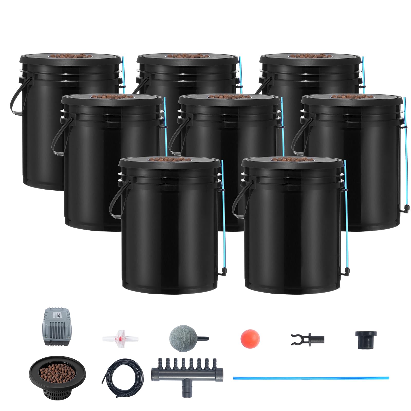 VEVOR Hydroponiczny system uprawy DWC, zestaw do uprawy głębokiej wody 20 litrów, pompa powietrza, kamienie porowate, urządzenie poziomu wody, system hydroponiczny, warzywa liściaste
