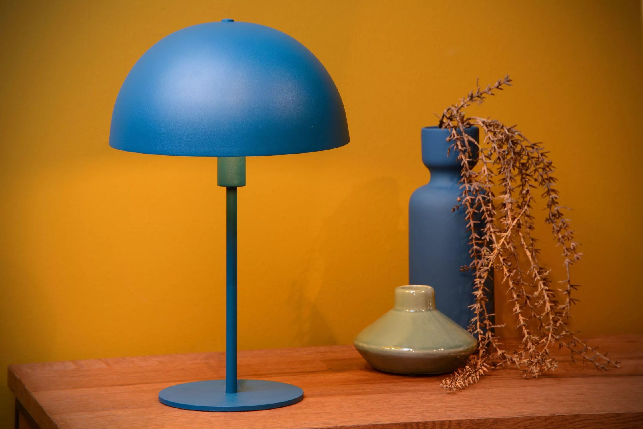 Licht-Erlebnisse Tischleuchte Metall Blau Nachttisch Schlafzimmer Büro 40 cm klein E14 bis 25 W Industrial Design Pilz Tischlampe Wohnzimmer PAZIL