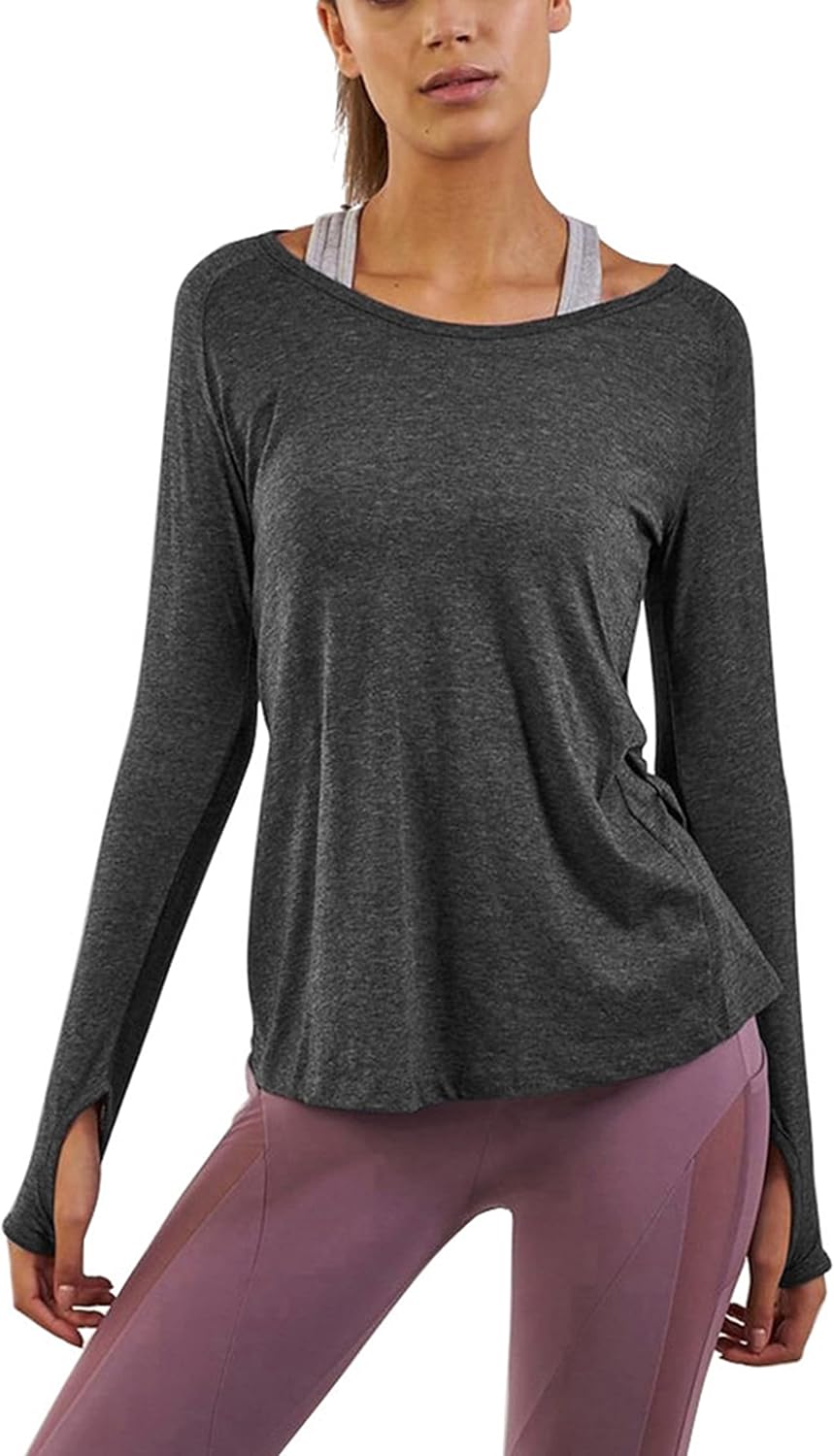 Bestisun Long Sleeve Yoga Workout Tops Lightweight Thumbhole Shirts Athletic Wear for Women - Image 2