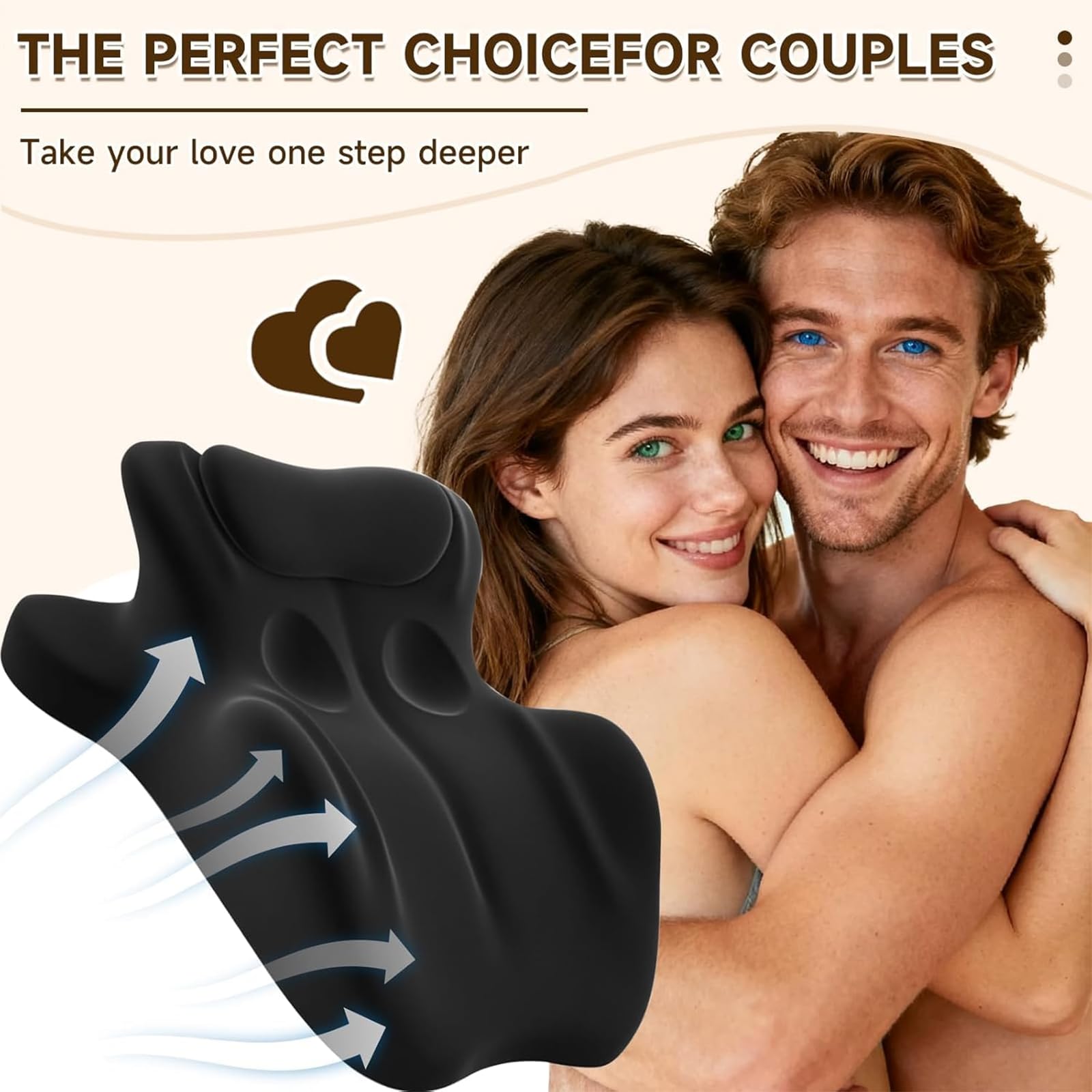 ZVD Coussin Couple Oreiller en Coin 27° Ergonomique en Mousse à Mémoire de Forme, Coussin de Soutien Multifonction pour Moments Intimes, Yoga, Lecture et Repos avec Housse Amovible (Noir)