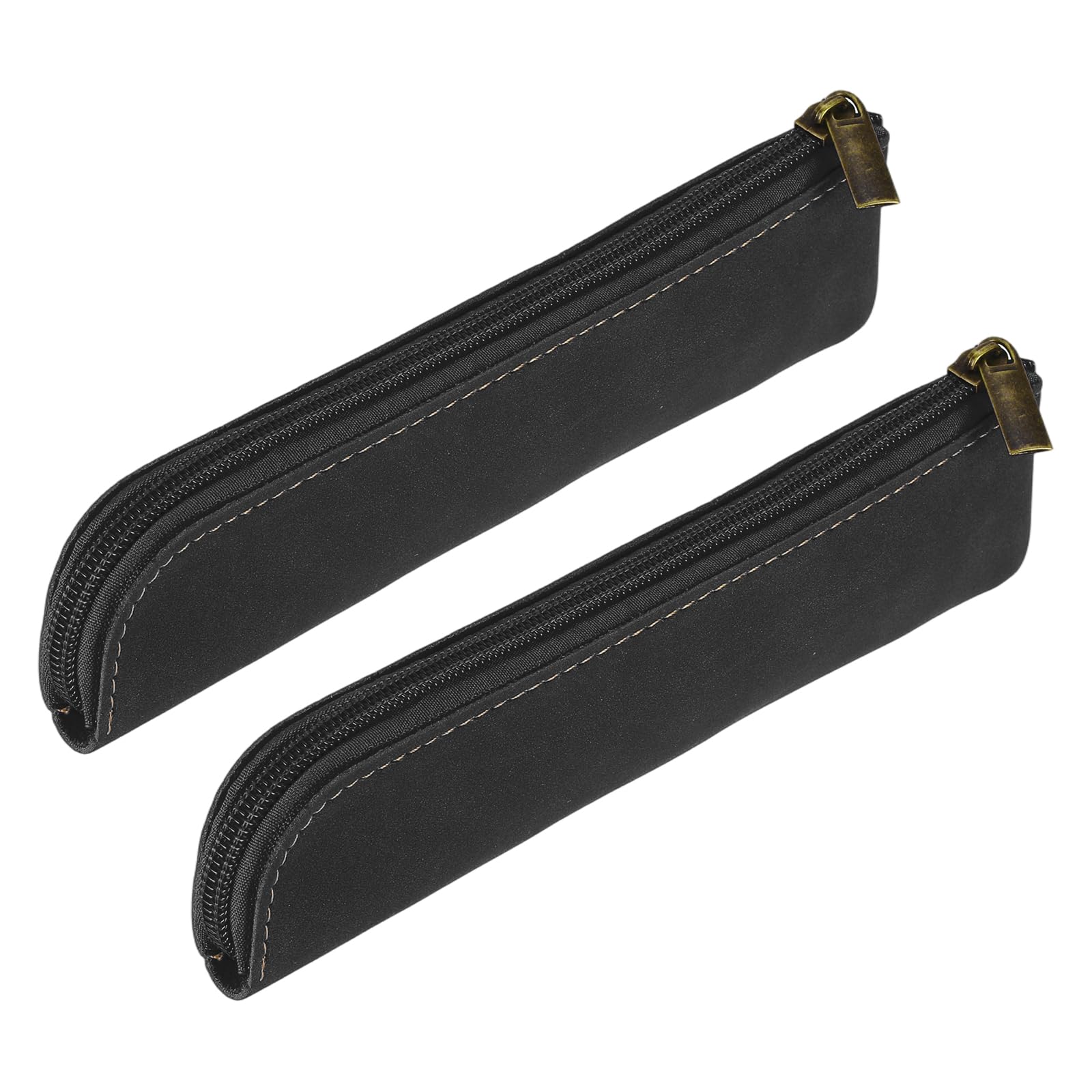 PATIKIL 205x55mm PU Leather Pencil Case, 2 Pcs Small Pen Pouch, Slim Pencil Case with Zipper Vintage Sanded Texture Stationery Bag for Women Men, Black