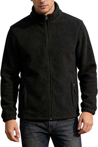 Mens Classic Full Zip Fleece Jacket Outdoor Lightweight Polar Fleece Sweatshirts Recreation Coat Zipper Pocket