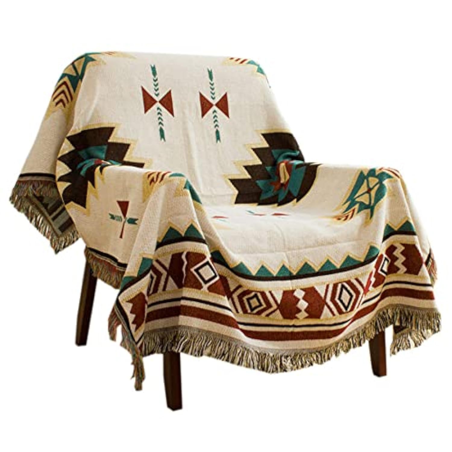 Aztec Navajo Throw Blanket Bohemian Tribal Ethnic Geometric Pattern Rug With Tassels Suitable For Sofa/Bed/Outdoor/camping (90x90cm / 35.4x35.4in)