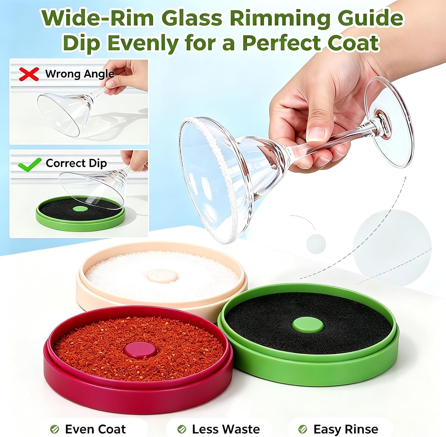 3-Tier Cocktail Salt Rimmer Set with 2 Replacement Sponges Multi Color