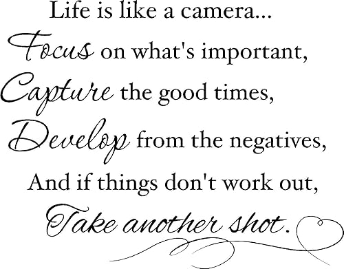 Life is Like a Camera Focus on What Important, Capture The Good Times, Develop from The Negatives, and if Things Don't Work Out, take Another Shot