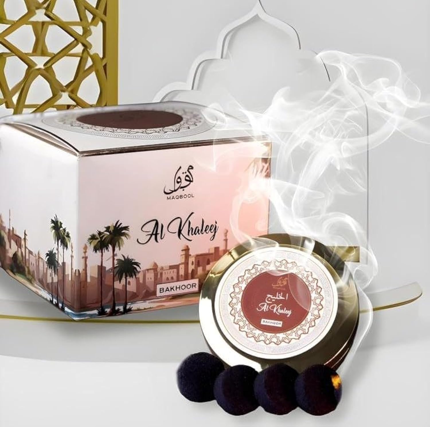 "Al Khaleej Bakhoor - Arabic Incense | 50g Handmade, Luxurious Jar | Premium Ingredients: Oud, Agarwood, Musk, Sandal, Amber | Perfect for home,office,Prayer, Ramadan, Eid Gifts"
